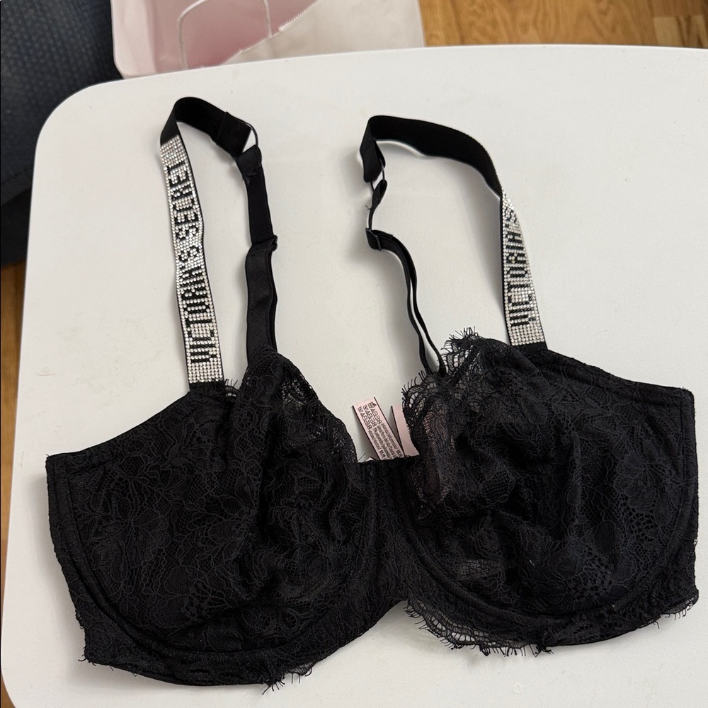 Victoria's Secret Black Lace Bra with Embellished Straps